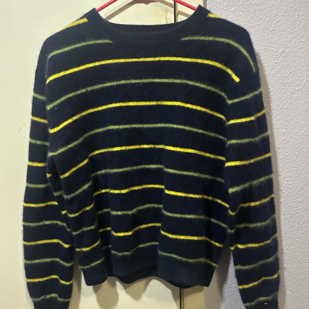 Men's Navy and Yellow Striped Sweater